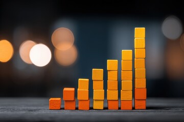 Digital financial growth chart with orange and yellow blocks showing upward trend in a modern dark background