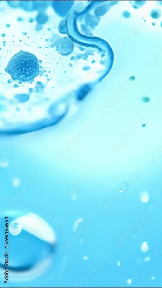 Poster close up of abstract blue biological cells under microscope in liquid environment with shallow depth