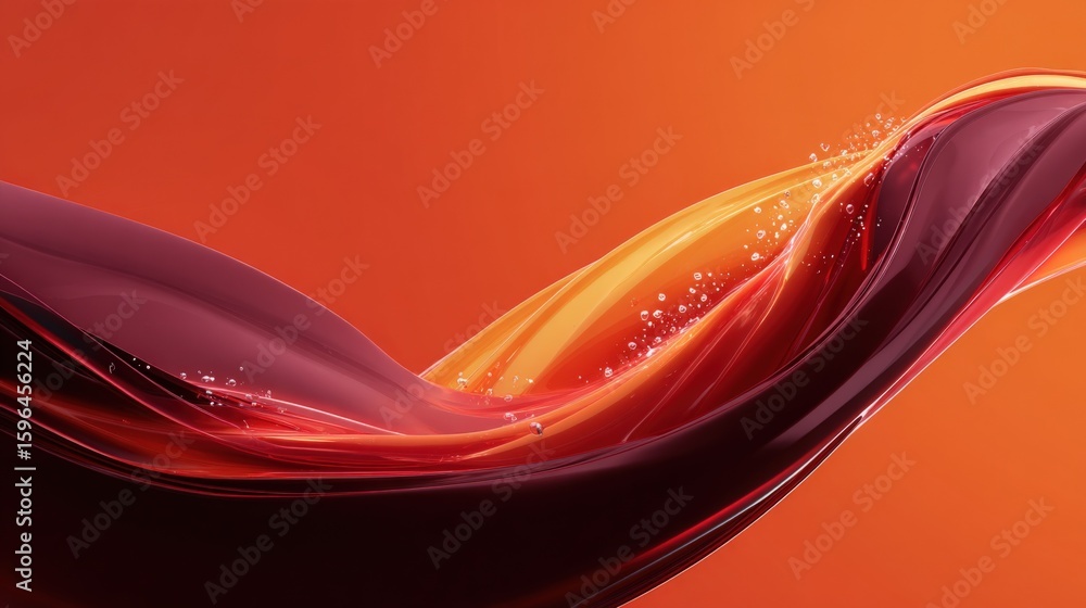 Poster abstract fluid wave with flowing curves and dynamic motion in vibrant red orange colors for modern a