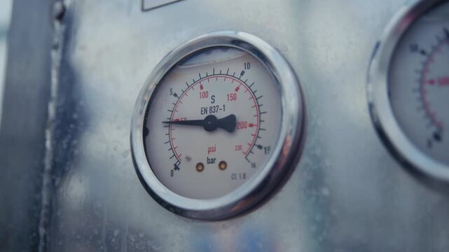 Close-Up of Moving Needle on Factory Pressure Meter