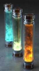 Vibrant photo of luminous Cylinders: Sci-Fi Product Showcase.