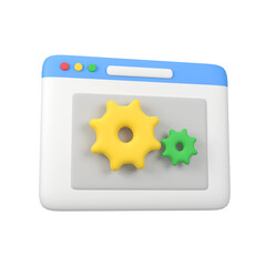 Gears on pop up windows isolated 3d render icon illustration