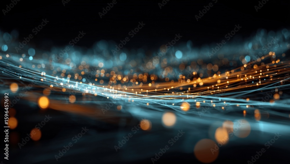 Poster dynamic abstract background featu flowing glowing lines and particles in vibrant blue and orange col