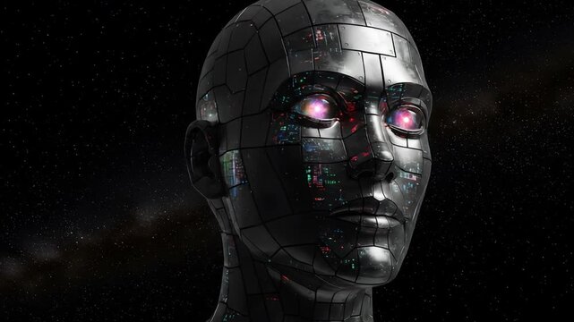 Metallic robot head closeup