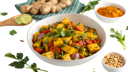 Bowl of tofu salad with ginger and turmeric bowl