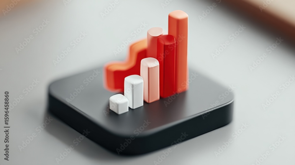 Poster modern 3d bar chart with ascending colorful bars representing growth data on black base with natural