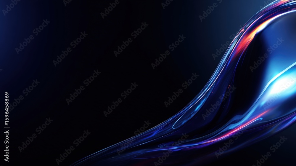 Poster abstract flowing blue light wave with smooth curves and dynamic motion on a dark background for digi
