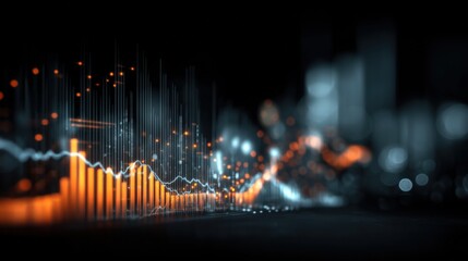 Vibrant Abstract Digital Line Chart with Data Visualization and Light Effects on Dark Background for Technology and Finance Concepts