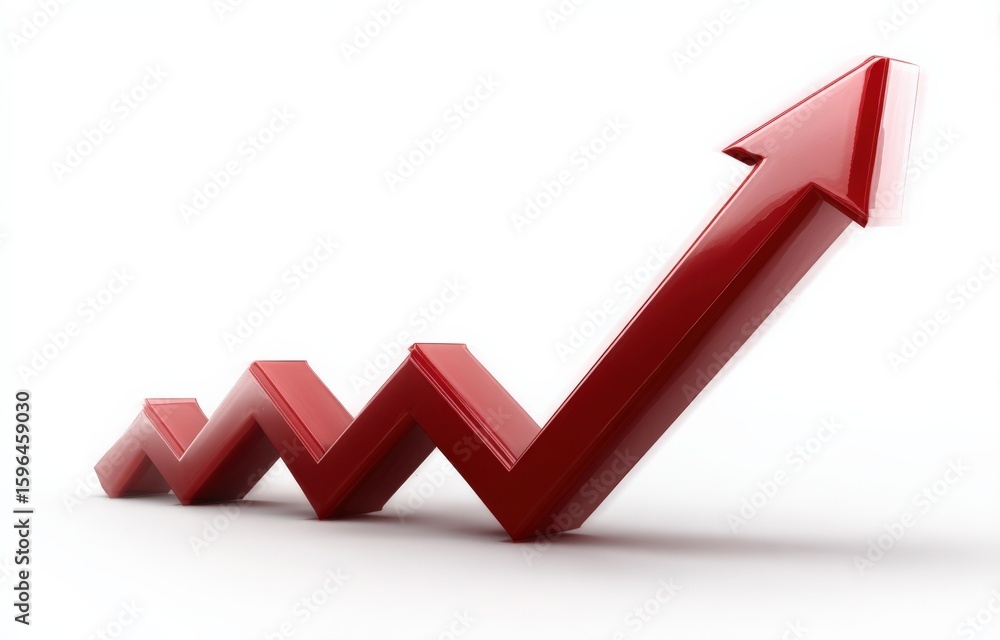 Poster bright red graph arrow showing growth and progress in business and financial data with increasing ma