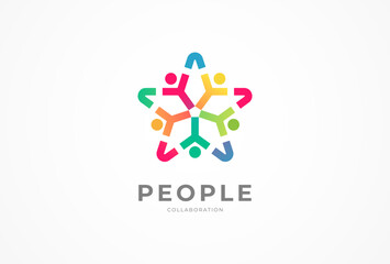 People logo design, people form a star symbol combination, people logo design template, vector illustration