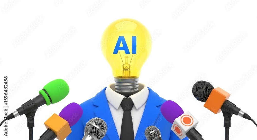 Aufkleber artificial intelligence concept with a lightbulb head and ai text surrounded by microphones at a pre