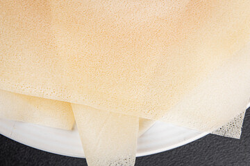 brik dough thin sheet raw packaging dough phyllo fresh delicious gourmet food background on the table rustic food top view copy space