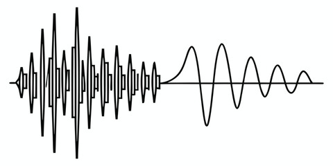 Audio waveform evolution, Transition from complex high frequency patterns to simplified low frequency signal