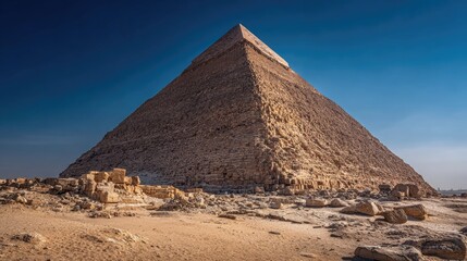 Ancient Stone Pyramid in Desert under Bright Sunlight