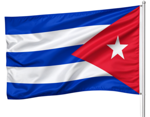 Waving Cuban Flag with White Star and Triangle, Side-Angled Motion, Isolated PNG.