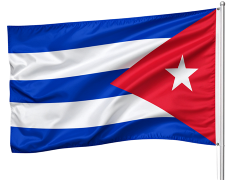 Waving Cuban Flag with White Star and Triangle, Side-Angled Motion, Isolated PNG.