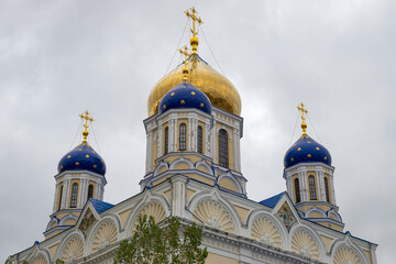 Domes of the ancient Ascension Cathedral close-up. Yelets, Lipetsk region, Russia