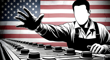 American Factory Worker on an Industrial Production Line
