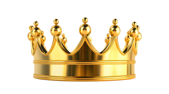 Golden royal crown with spherical ornaments on black background