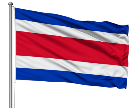 Waving Costa Rica Flag with Emblem, Side-Angled Motion, Isolated PNG. - Powered by Adobe