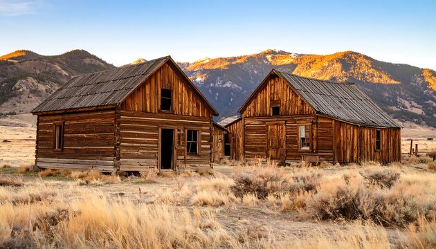 Rustic cabins at dawn