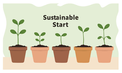 Flat illustration of sprouting plants in earthy pots, suitable for eco visuals, learning material, and earth day designs
