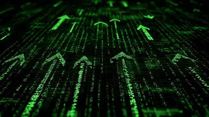 Green Digital Arrows Moving Upwards