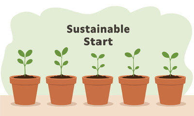 Flat illustration of identical seedlings in a row, suitable for environmental posters, classroom decor, and campaigns