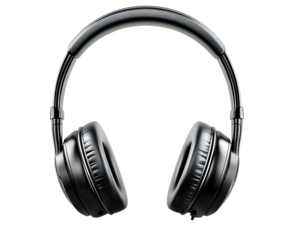 Sleek black over-ear headphones providing crystal clear sound quality, ideal for music enthusiasts on transparent background