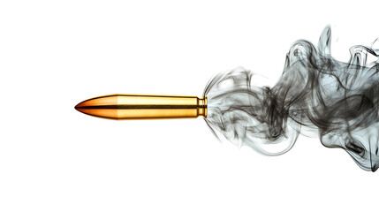 Golden bullet with black smoke trail on black background
