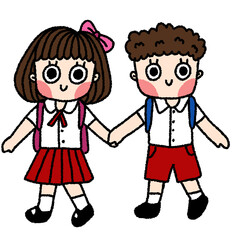 boy and girl go to school