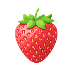 A vibrant and juicy red strawberry illustration with green leaves and yellow seeds, perfect for healthy eating and summer themes