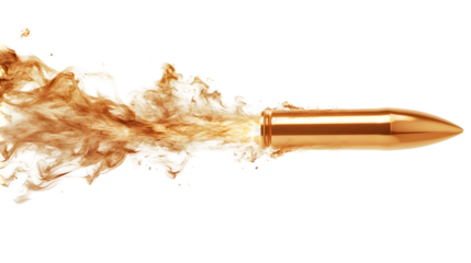 Golden bullet in motion with fiery trail on black background