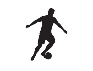 Create a black silhouette of a soccer player dribbling and kicking at the same time