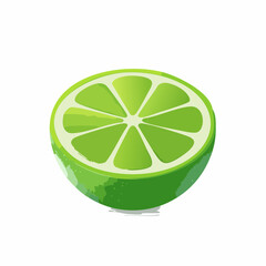A vibrant, juicy cross-section of a fresh green lime revealing its segmented interior with a bright, clean aesthetic on a white background
