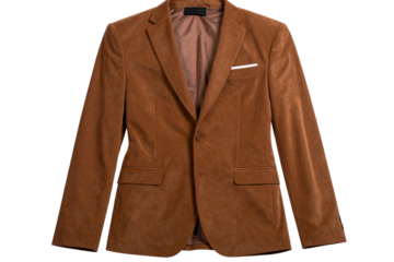 Chocolate Brown Velvet Suit with Single Button Closure and Relaxed Straight-Leg Pants, isolated on transparent background