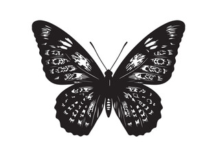  Create a vintage-style butterfly silhouette in black vector with ornate wing patterns