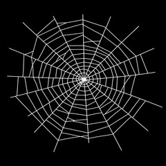 White spider web Vector illustration centered on a solid black background. Ideal for Halloween themes, spooky decorations, horror graphics, or nature-related designs with a dark tone.