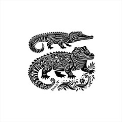 Ornate Tribal Alligators with Floral Embellishments.