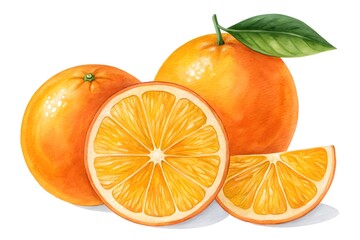 Fresh oranges and slices isolated on white background