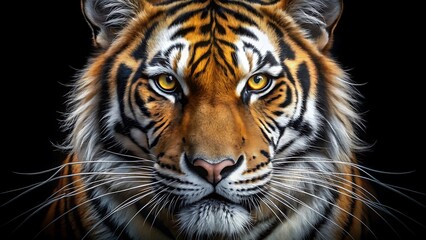 Fototapeta premium A majestic tigers face with piercing yellow eyes and black stripes