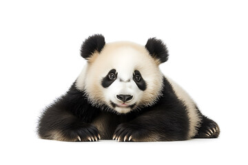 Fototapeta premium 18-Month-Old Giant Panda (Ailuropoda melanoleuca) on White Background, Adorable Wildlife Portrait