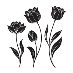 tulip flower silhouette vector minimalist black