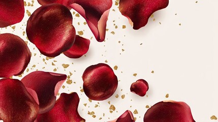 Red rose petals scattered on a light background.