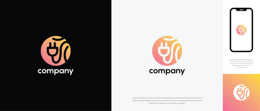 Natural leaf electrical plug logo design. Natural leaf logo icon with electrical plug