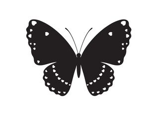 Side-view silhouette of a butterfly perched on a leaf, vector style