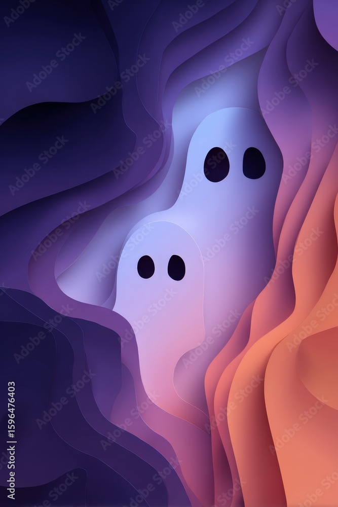 Aufkleber abstract digital backdrop with layered paper-cut ghosts and gradient glow