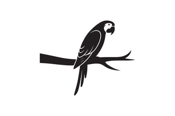 Parrot Silhouette Sitting on Branch Vector Design