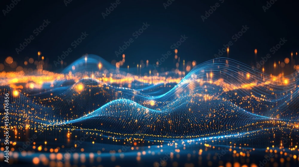 Poster digital data waves with glowing lights abstract technology background
