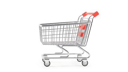 Empty metal shopping cart isolated on a plain background.